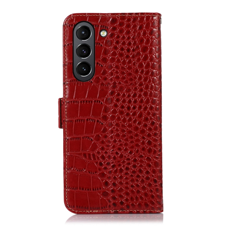 For Samsung Galaxy S21 FE 5G Crocodile Top Layer Cowhide Leather Phone Case(Red) - Galaxy Phone Cases by buy2fix | Online Shopping UK | buy2fix