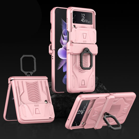 For Samsung Galaxy Z Flip3 5G GKK Sliding Camshield Magnetic Armor Flip Phone Case with Ring Holder(Sweet Pink) - Galaxy Phone Cases by GKK | Online Shopping UK | buy2fix