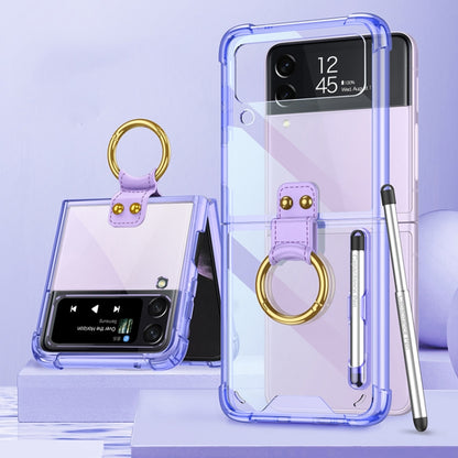 For Samsung Galaxy Z Flip3 5G GKK Shockproof Airbag Phone Case with Ring Holder & Stylus Pen(Transparent Purple) - Galaxy Phone Cases by GKK | Online Shopping UK | buy2fix