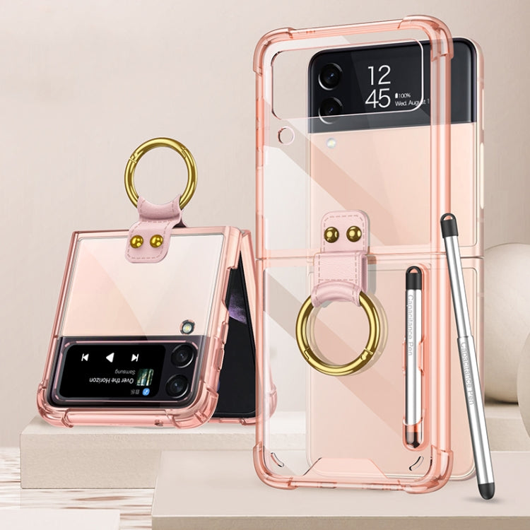 For Samsung Galaxy Z Flip3 5G GKK Shockproof Airbag Phone Case with Ring Holder & Stylus Pen(Transparent Pink) - Galaxy Phone Cases by GKK | Online Shopping UK | buy2fix