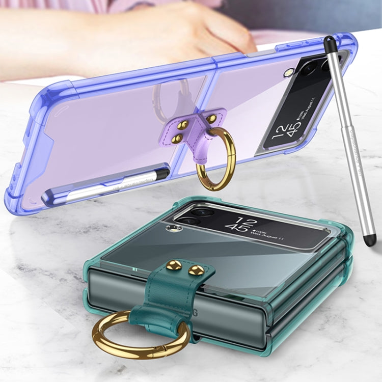 For Samsung Galaxy Z Flip3 5G GKK Shockproof Airbag Phone Case with Ring Holder & Stylus Pen(Transparent Green) - Galaxy Phone Cases by GKK | Online Shopping UK | buy2fix