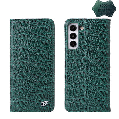 For Samsung Galaxy S22 5G Fierre Shann Crocodile Texture Magnetic Genuine Leather Phone Case(Green) - Galaxy S22 5G Cases by FIERRE SHANN | Online Shopping UK | buy2fix