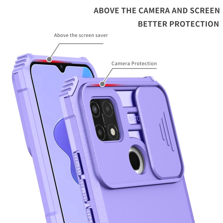 For OPPO A15 Stereoscopic Holder Sliding Camshield Phone Case(Purple) - OPPO & vivo Accessories by buy2fix | Online Shopping UK | buy2fix