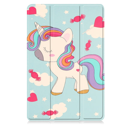 For Lenovo Tab M10 3rd Gen Custer Painted 3-Fold Holder Smart Leather Tablet Case(Unicorn) - For Lenovo by buy2fix | Online Shopping UK | buy2fix