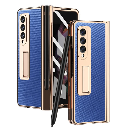 For Samsung Galaxy Z Fold3 Kevlar Texture Integrated Electroplating Hinge Flip Phone Case with Pen Slot(Blue) - Galaxy Phone Cases by buy2fix | Online Shopping UK | buy2fix