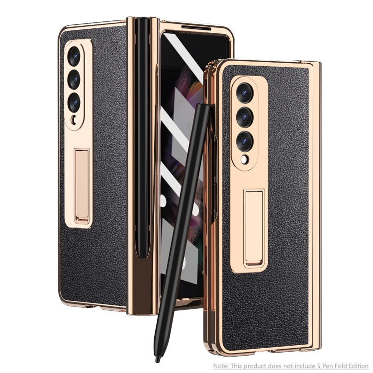 For Samsung Galaxy Z Fold3 Litchi Texture Integrated Electroplating Hinge Flip Phone Case with Pen Slot(Black) - Galaxy Phone Cases by buy2fix | Online Shopping UK | buy2fix