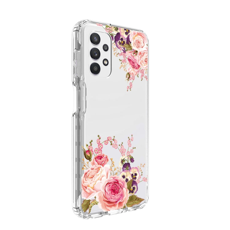 For Samsung Galaxy A13 4G PC+TPU Transparent Painted Phone Case(Pink Rose) - Galaxy Phone Cases by buy2fix | Online Shopping UK | buy2fix