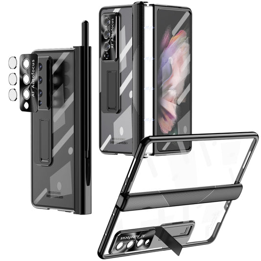 For Samsung Galaxy Z Fold3 5G Magnetic Hinges Plating Phone Case with Holder(Black) - Galaxy Phone Cases by buy2fix | Online Shopping UK | buy2fix