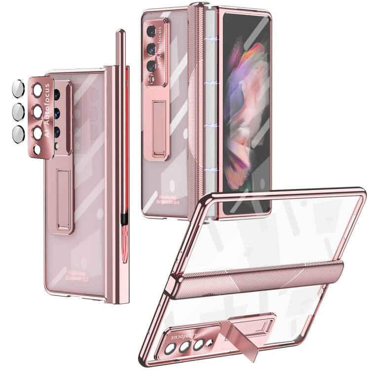 For Samsung Galaxy Z Fold3 5G Magnetic Hinges Plating Phone Case with Holder(Rose Gold) - Galaxy Phone Cases by buy2fix | Online Shopping UK | buy2fix