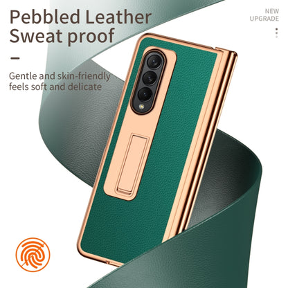 For Samsung Galaxy Z Fold4 Litchi Texture Leather Hinged Electroplated Phone Case with Pen(Green) - Galaxy Z Fold4 5G Cases by buy2fix | Online Shopping UK | buy2fix