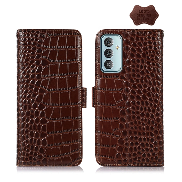 For Samsung Galaxy M13 4G Global Crocodile Top Layer Cowhide Leather Phone Case(Brown) - Galaxy Phone Cases by buy2fix | Online Shopping UK | buy2fix