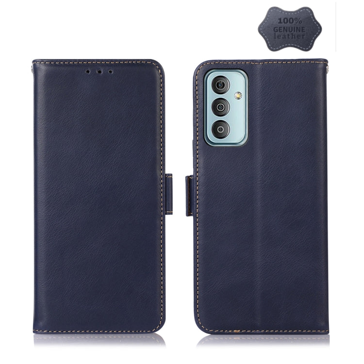 For Samsung Galaxy M13 4G Global Crazy Horse Top Layer Cowhide Leather Phone Case(Blue) - Galaxy Phone Cases by buy2fix | Online Shopping UK | buy2fix