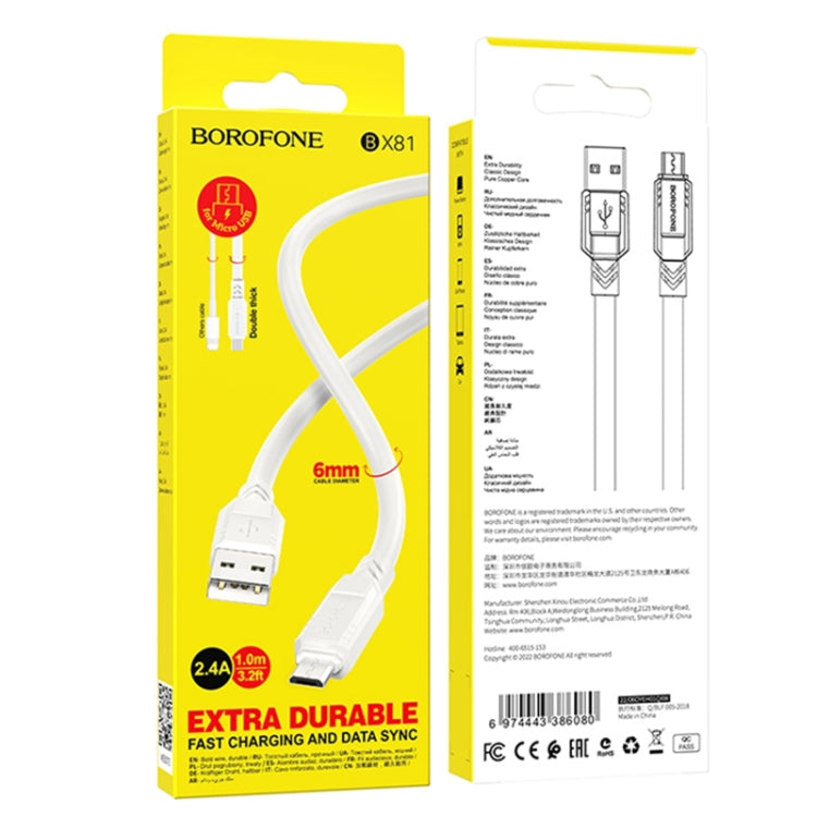Borofone BX81 2.4A USB to Micro USB Goodway Charging Data Cable, Length:1m(White) -  by Borofone | Online Shopping UK | buy2fix