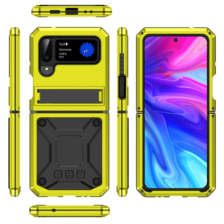 For Samsung Galaxy Z Flip3 5G Metal Shock-proof Phone Case With Holder(Yellow) - Galaxy Phone Cases by buy2fix | Online Shopping UK | buy2fix