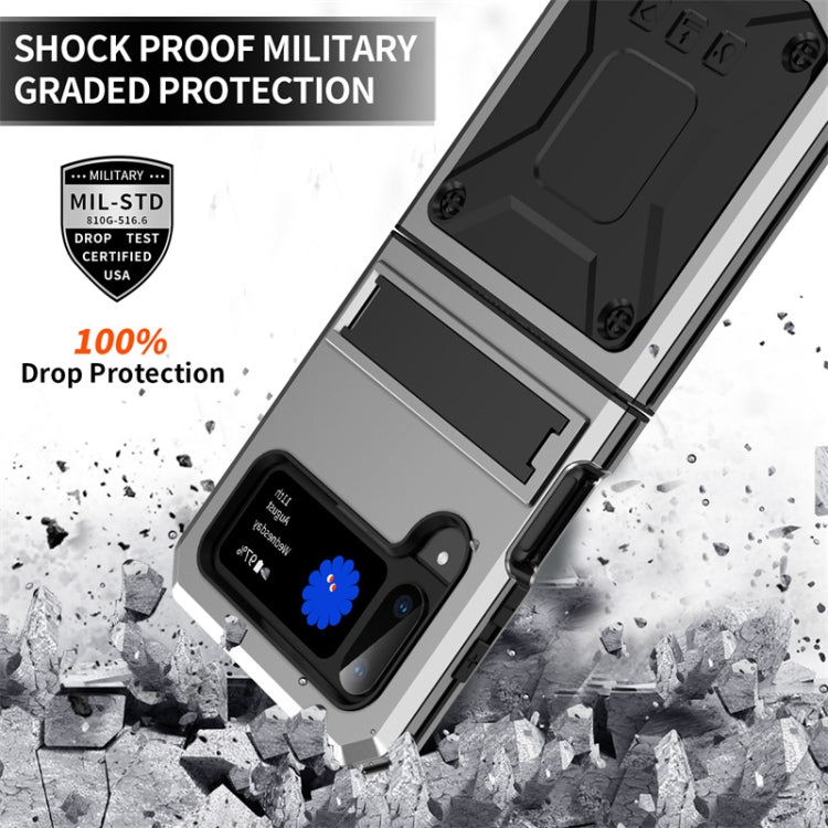 For Samsung Galaxy Z Flip3 5G Metal Shock-proof Phone Case With Holder(Silver) - Galaxy Phone Cases by buy2fix | Online Shopping UK | buy2fix