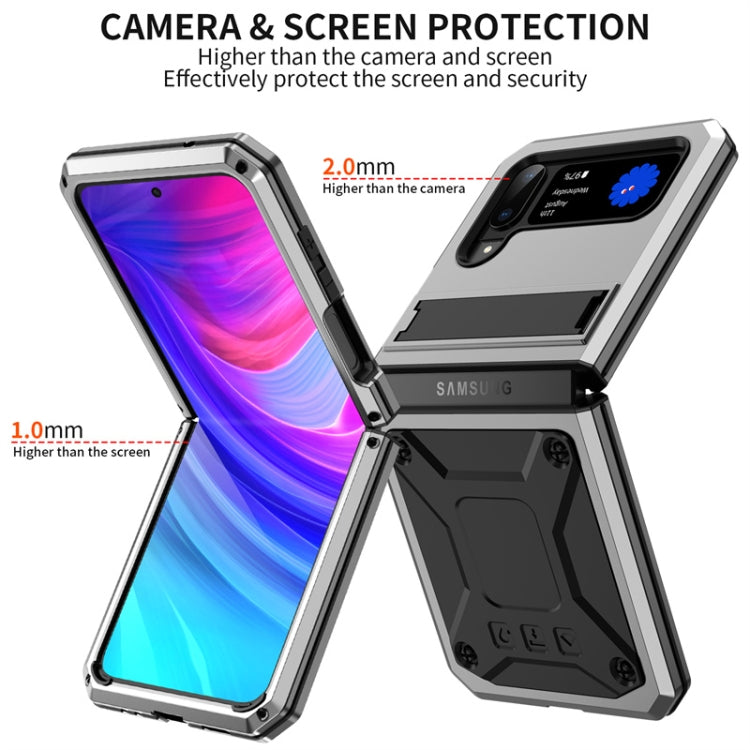 For Samsung Galaxy Z Flip3 5G Metal Shock-proof Phone Case With Holder(Silver) - Galaxy Phone Cases by buy2fix | Online Shopping UK | buy2fix