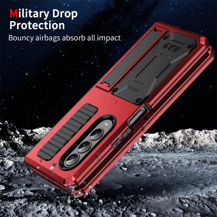 For Samsung Galaxy Z Fold4 Metal Shock-proof Phone Case With Holder(Red) - Galaxy Z Fold4 5G Cases by buy2fix | Online Shopping UK | buy2fix