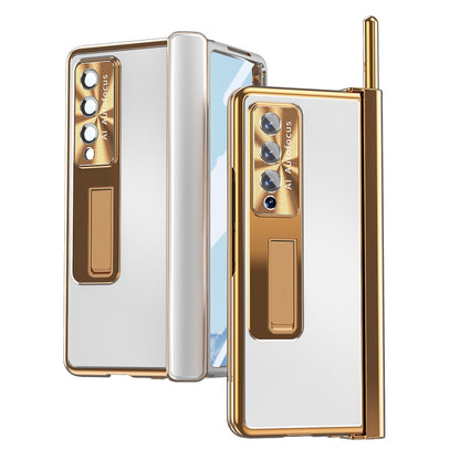 For Samsung Galaxy Z Fold3 5G Aluminum Alloy Double Hinge Shockproof Phone Protective Case(Silver Gold) - Galaxy Phone Cases by buy2fix | Online Shopping UK | buy2fix