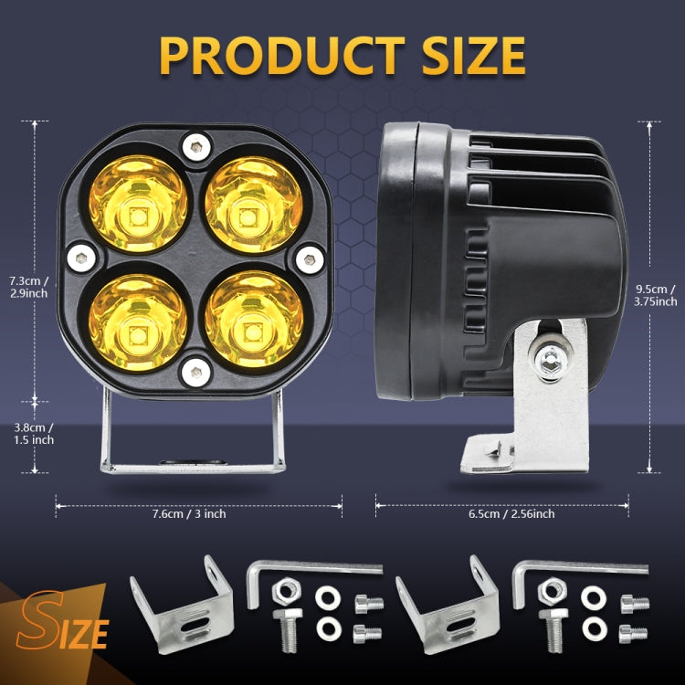 Car 3 inch 4LEDs Continuous Spotlight 20W / 2000LM / 6000K / DC9-80V(Yellow Light) - In Car by buy2fix | Online Shopping UK | buy2fix