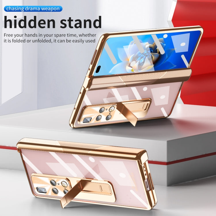 For Huawei Mate X2 Magnetic Hinges Plating Phone Case with Holder(Champagne Gold) - Huawei Cases by buy2fix | Online Shopping UK | buy2fix