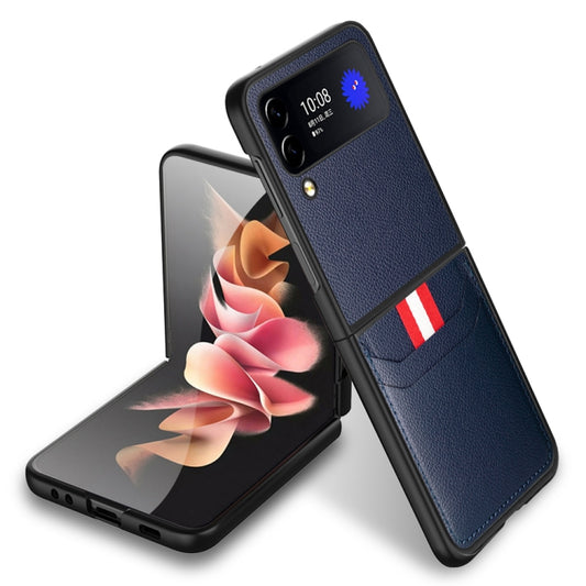 For Samsung Galaxy Z Flip4 5G GKK Litchi Texture Card Slot Phone Case(Blue) - Galaxy Z Flip4 5G Cases by GKK | Online Shopping UK | buy2fix
