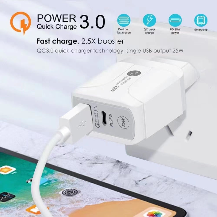25W PD Type-C + QC3.0 USB Ports Travel Charger, Plug Type:US Plug(Black) - Mobile Accessories by buy2fix | Online Shopping UK | buy2fix