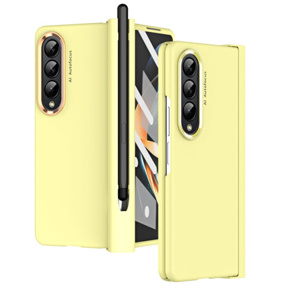 For Samsung Galaxy Z Fold4 Skin Feel Two-color Contact Lens Hinge Flip Phone Case with Pen Slot(Yellow) - Galaxy Z Fold4 5G Cases by buy2fix | Online Shopping UK | buy2fix