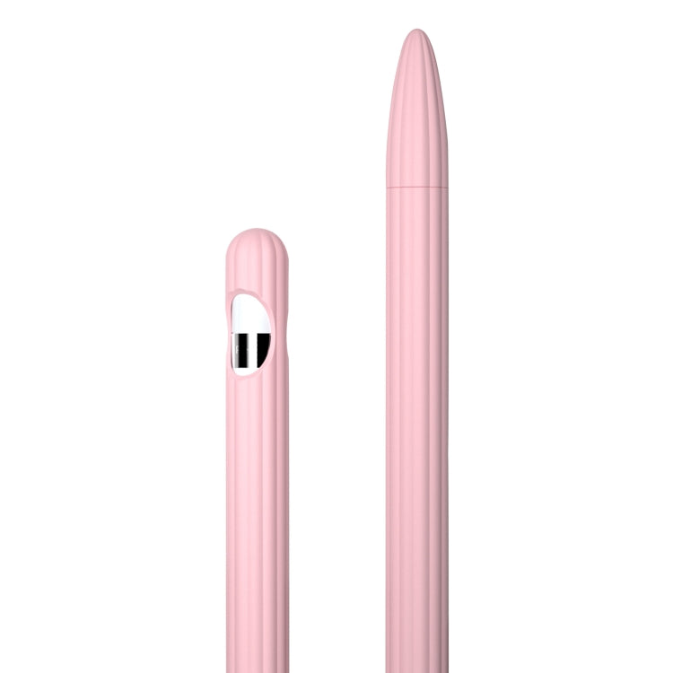 3 in 1 Striped Liquid Silicone Stylus Case with Two Tip Caps For Apple Pencil 2(Pink) - Pencil Accessories by buy2fix | Online Shopping UK | buy2fix