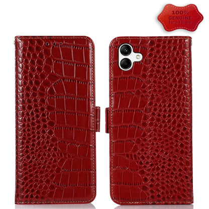 For Samsung Galaxy A04 4G Crocodile Top Layer Cowhide Leather Phone Case(Red) - Galaxy Phone Cases by buy2fix | Online Shopping UK | buy2fix