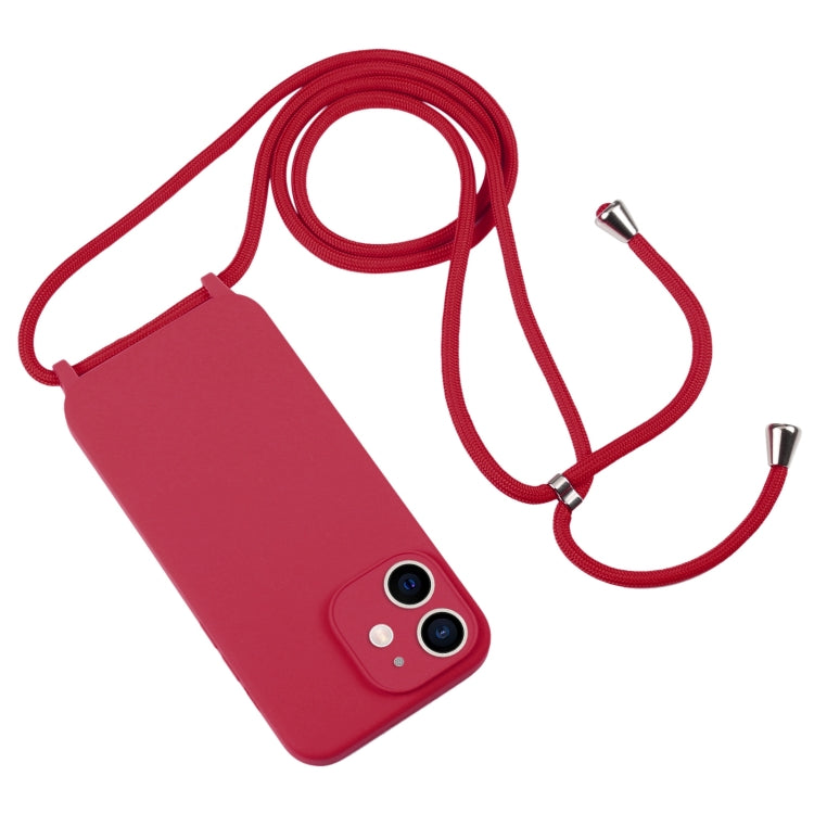 For iPhone 12 Crossbody Lanyard Liquid Silicone Case(Rose Red) - iPhone 12 / 12 Pro Cases by buy2fix | Online Shopping UK | buy2fix