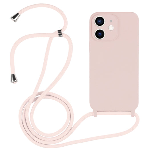 For iPhone 12 Crossbody Lanyard Liquid Silicone Case(Sand Pink) - iPhone 12 / 12 Pro Cases by buy2fix | Online Shopping UK | buy2fix