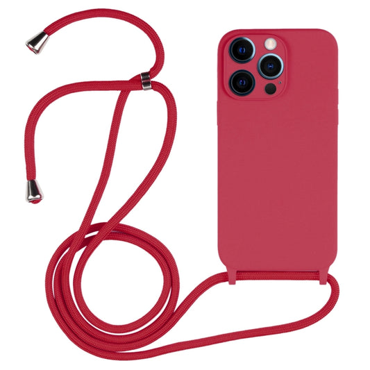 For iPhone 12 Pro Max Crossbody Lanyard Liquid Silicone Case(Rose Red) - iPhone 12 Pro Max Cases by buy2fix | Online Shopping UK | buy2fix