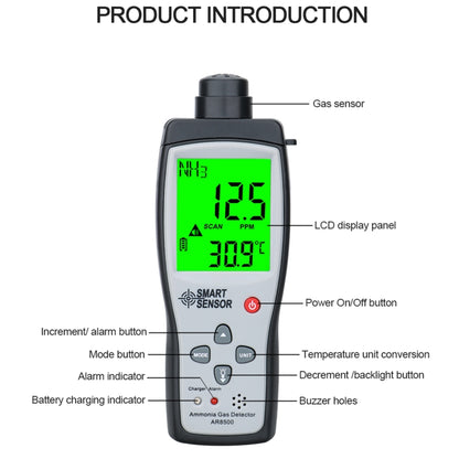 SmartSensor AR8500 Handheld Ammonia Gas NH3 Detector Meter - Consumer Electronics by buy2fix | Online Shopping UK | buy2fix