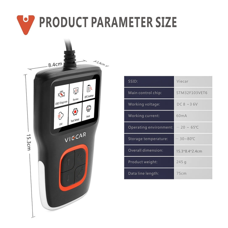 Viecar VP101 Car Code Reader OBD2 Analyzer Diagnostic Scanner - In Car by buy2fix | Online Shopping UK | buy2fix