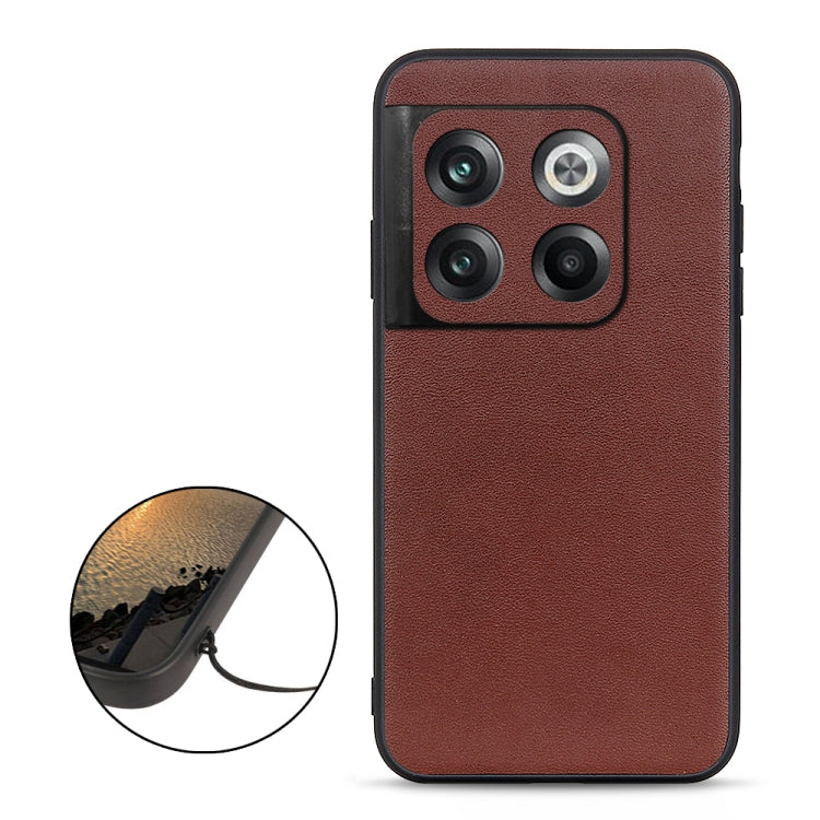 For OnePlus Ace Pro / 10T Lambskin Texture Genuine Leather Phone Case(Brown) - Mobile Accessories by buy2fix | Online Shopping UK | buy2fix