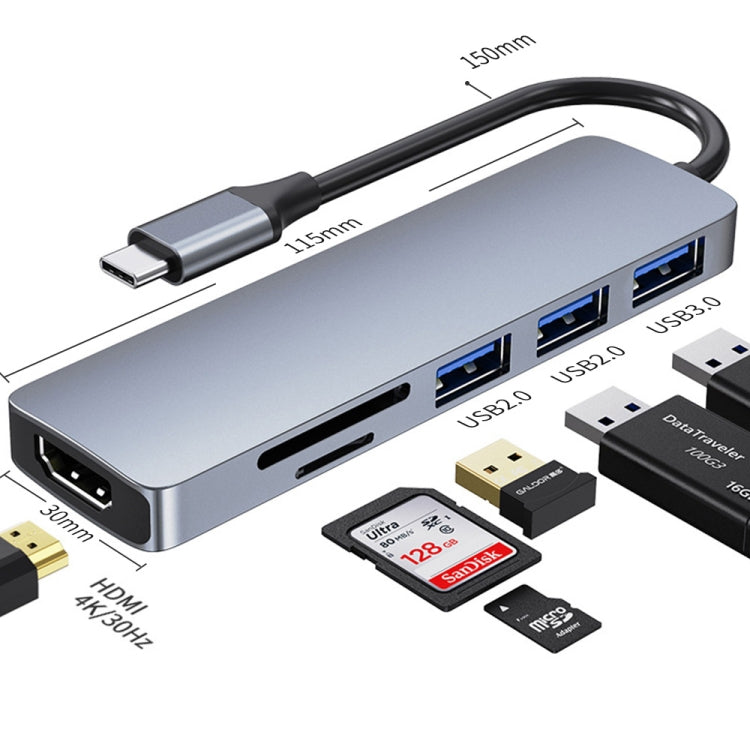 6-in-1 USB-C / Type-C to USB Docking Station HUB Adapter - Computer & Networking by buy2fix | Online Shopping UK | buy2fix