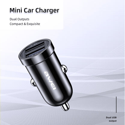 awei C-826 Mini Dual USB 2.4A Car Charger(Black) - In Car by awei | Online Shopping UK | buy2fix