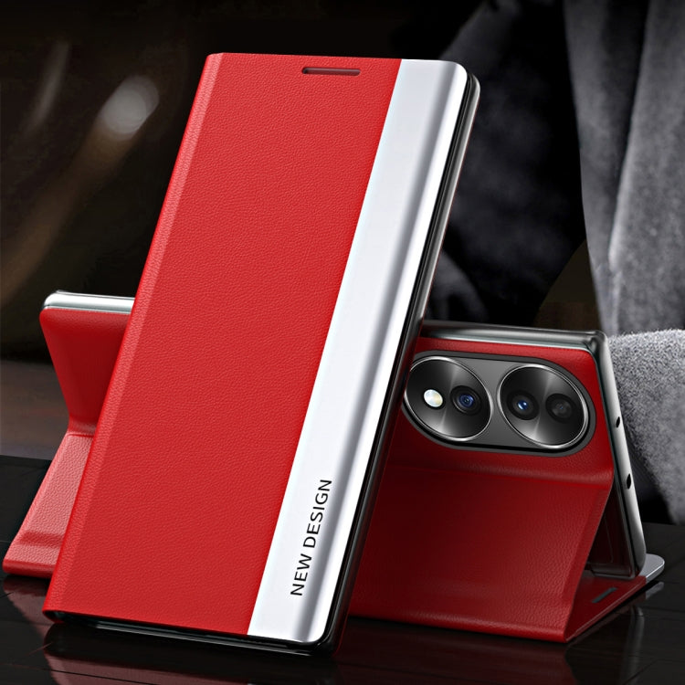 For Honor 70 Side Electroplated Magnetic Leather Phone Case(Red) - Honor Cases by buy2fix | Online Shopping UK | buy2fix