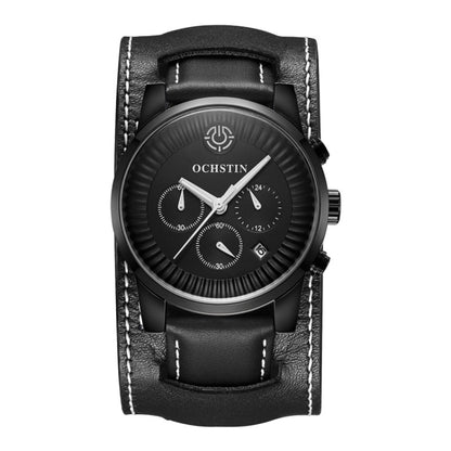 Ochstin 7232 Multifunctional Business Leather Wrist Wrist Waterproof Quartz Watch(Black+Black) - Leather Strap Watches by OCHSTIN | Online Shopping UK | buy2fix