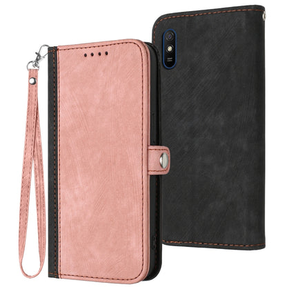 For Xiaomi Redmi 9A Side Buckle Double Fold Hand Strap Leather Phone Case(Pink) - Xiaomi Cases by buy2fix | Online Shopping UK | buy2fix