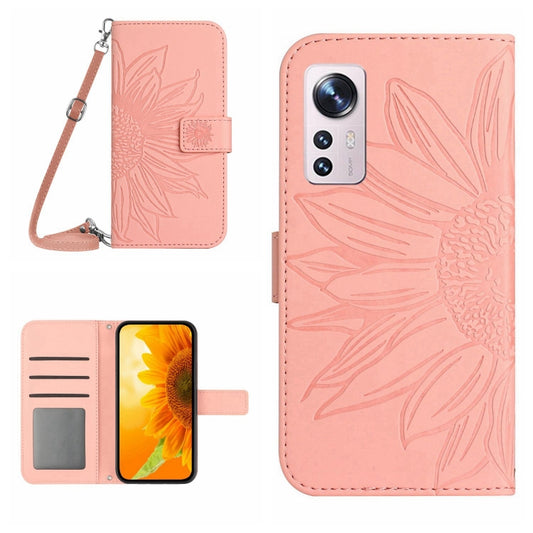 For Xiaomi 12 / 12X Skin Feel Sun Flower Pattern Flip Leather Phone Case with Lanyard(Pink) - 12 Cases by buy2fix | Online Shopping UK | buy2fix