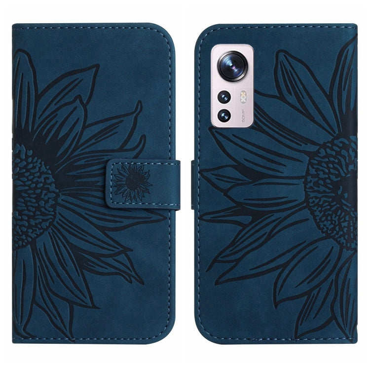 For Xiaomi 12 / 12X Skin Feel Sun Flower Pattern Flip Leather Phone Case with Lanyard(Inky Blue) - 12 Cases by buy2fix | Online Shopping UK | buy2fix