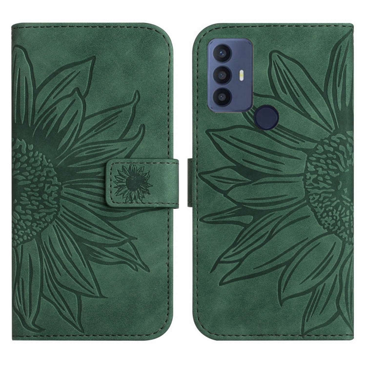 For TCL 30 SE/30E/306/305 Skin Feel Sun Flower Pattern Flip Leather Phone Case with Lanyard(Green) - More Brand by buy2fix | Online Shopping UK | buy2fix