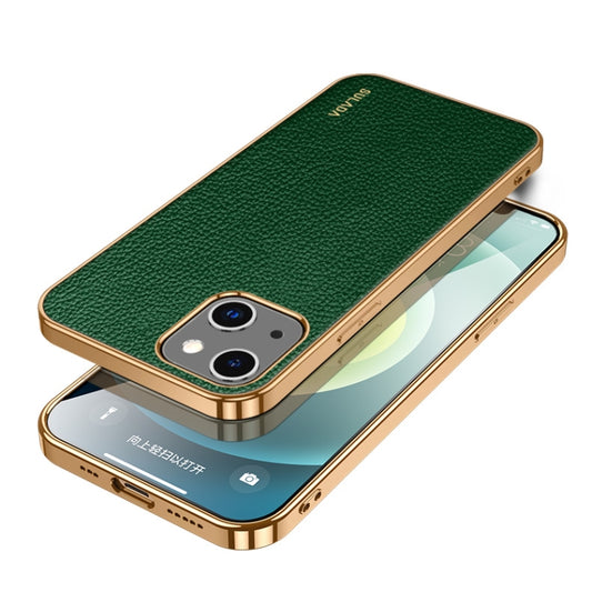 For iPhone 14 Plus SULADA Shockproof TPU + Handmade Leather Phone Case(Green) - iPhone 14 Plus Cases by SULADA | Online Shopping UK | buy2fix