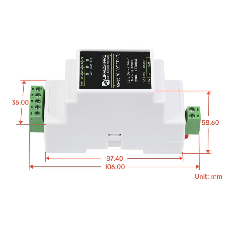 Waveshare Din Rail RS485 to RJ45 Serial Server with POE Function - Consumer Electronics by WAVESHARE | Online Shopping UK | buy2fix