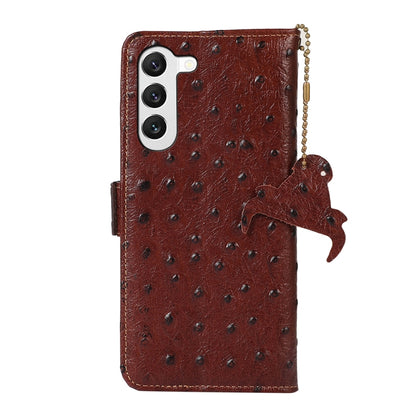 For Samsung Galaxy S22 5G Ostrich Pattern Genuine Leather RFID Phone Case(Coffee) - Galaxy S22 5G Cases by buy2fix | Online Shopping UK | buy2fix