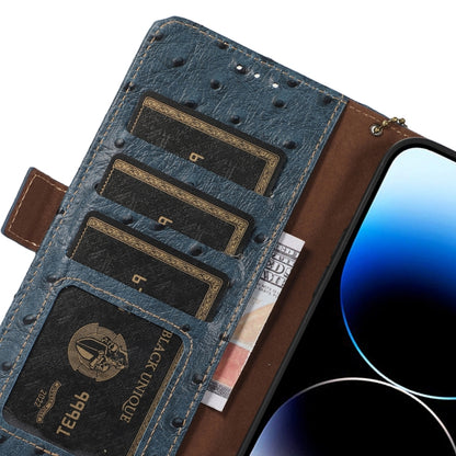 For Samsung Galaxy S22 5G Ostrich Pattern Genuine Leather RFID Phone Case(Blue) - Galaxy S22 5G Cases by buy2fix | Online Shopping UK | buy2fix