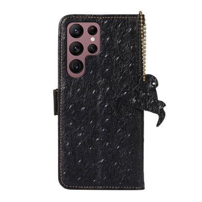 For Samsung Galaxy S22 Ultra 5G Ostrich Pattern Genuine Leather RFID Phone Case(Black) - Galaxy S22 Ultra 5G Cases by buy2fix | Online Shopping UK | buy2fix