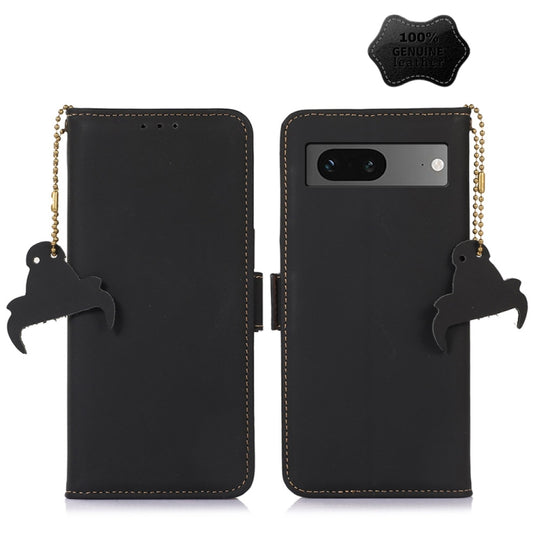 For Google Pixel 7 Genuine Leather Magnetic RFID Leather Phone Case(Black) - Google Cases by buy2fix | Online Shopping UK | buy2fix