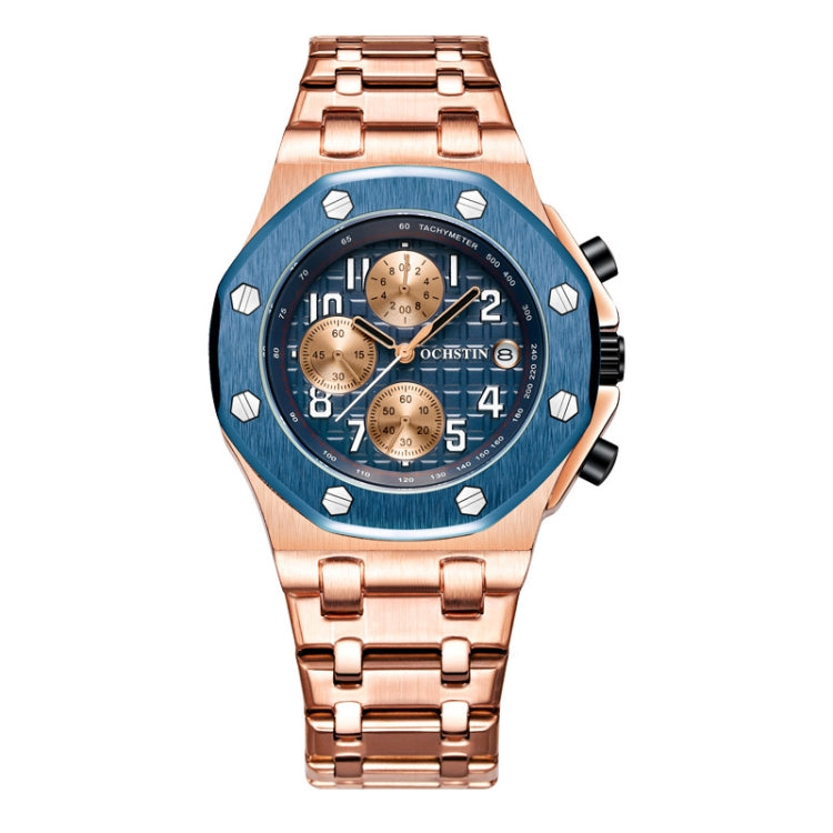 OCHSTIN 6100D Multifunctional Quartz Waterproof Luminous Steel Strap Men Watch(Blue+Rose Gold) - Metal Strap Watches by OCHSTIN | Online Shopping UK | buy2fix